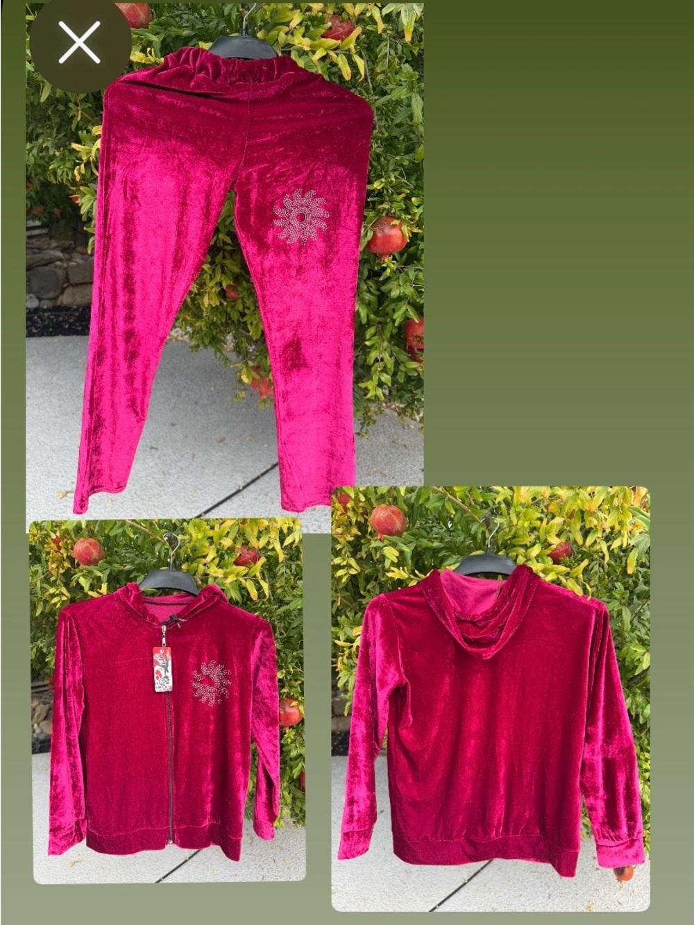 Velvet Hooded Pants & Jacket Set in Deep Fuchsia size S